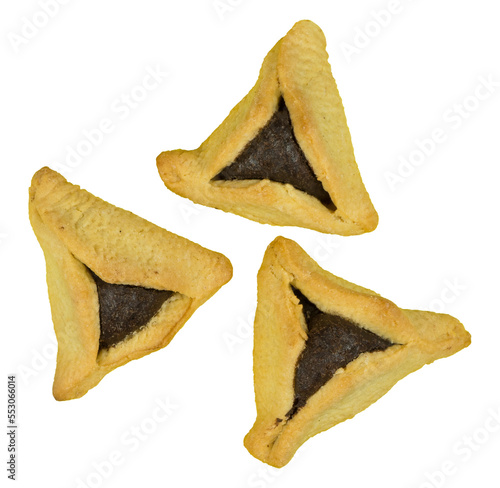 Hamantaschen cookies for Jewish festival of Purim on a white or transparent background. photo