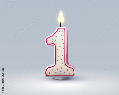 Happy Birthday years anniversary of the person birthday, Candle in the form of numbers one of the year. Vector
