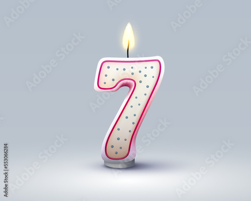 Happy Birthday years anniversary of the person birthday, Candle in the form of numbers seven of the year. Vector