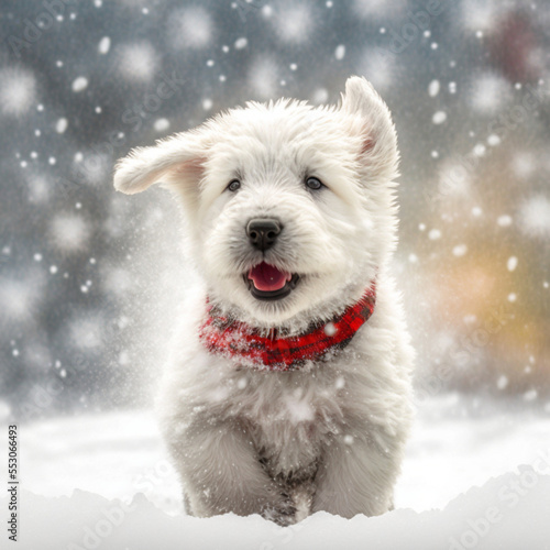 Cute Christmas dog with Santa Claus hat, digital art