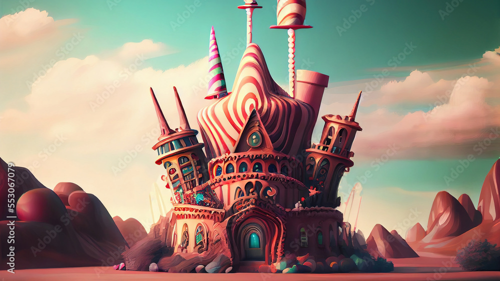 Candy kingdom castle . Creative concept of a A Beautiful digital