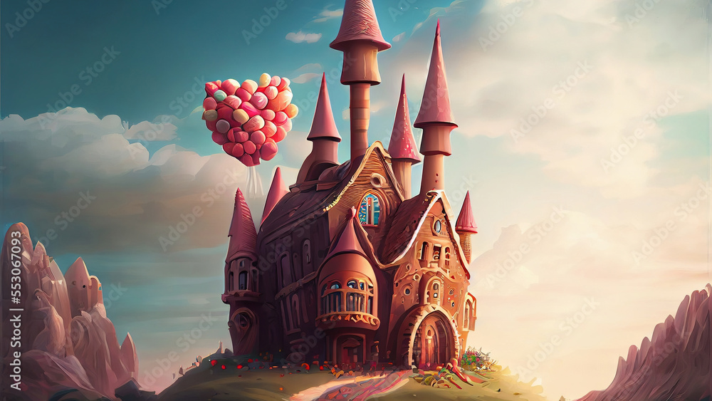 Candy kingdom castle . Creative concept of a A Beautiful digital