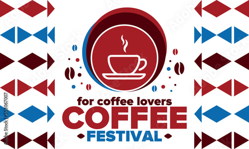 Coffee Festival. For coffee lovers. Event for professionals in the coffee industry. Cafes, restaurants and coffee roasters. Trainings for baristas from staff schools. Creative Illustration. Vector