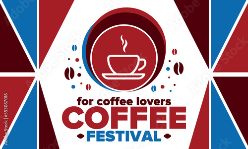 Coffee Festival. For coffee lovers. Event for professionals in the coffee industry. Cafes, restaurants and coffee roasters. Trainings for baristas from staff schools. Creative Illustration. Vector