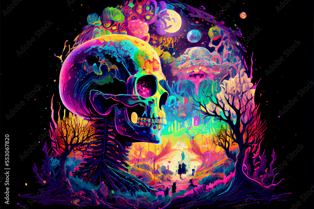 Obraz premium Generative AI abstract render of a psychedelic human skull