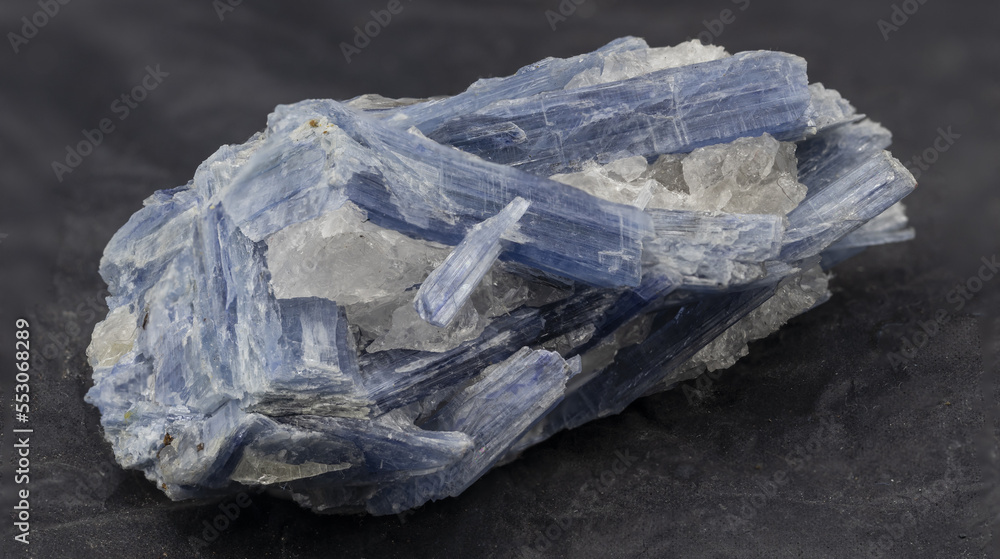 mineral specimen of kyanite on a black background, collection mineral