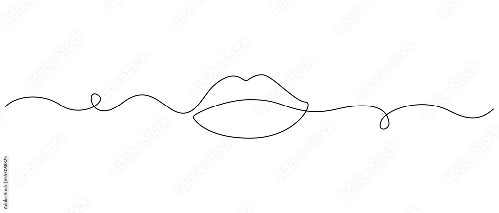 One continuous line drawing of mouth and lips. Concept symbol of makeup ...