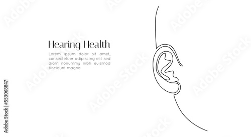 One continuous line drawing of human ear. Modern Symbol of hearing health and sensory aid in simple linear style. Mascot concept for world deaf day editable stroke. Doodle vector illustration