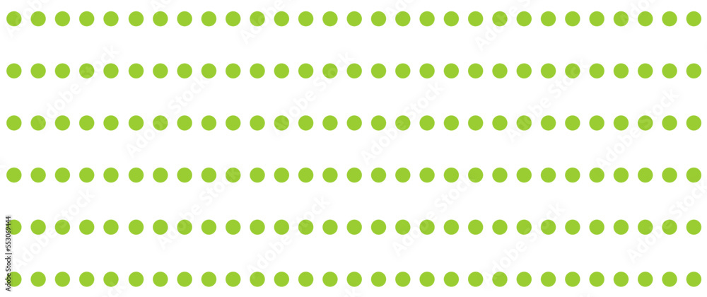 Green dot pattern on white background. Straight dot pattern for backdrop and wallpaper template. Simple classic polka dot lines with repeat stripes texture. Polka background, vector illustration