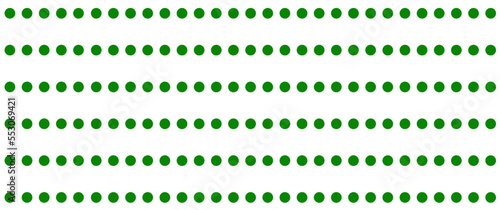 Green dot pattern on white background. Straight dot pattern for backdrop and wallpaper template. Simple classic polka dot lines with repeat stripes texture. Polka background, vector illustration