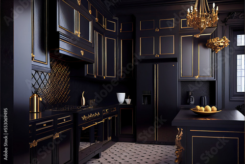 luxury black and gold kitchen interior