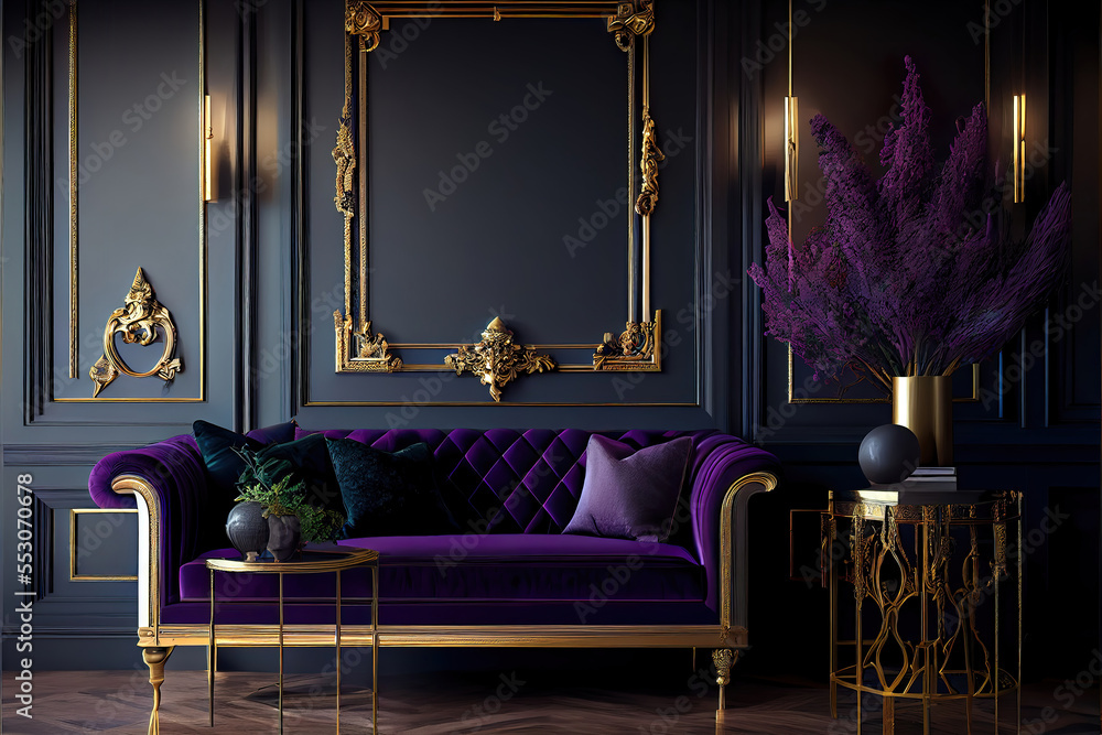 Plum Living Room With Gold
