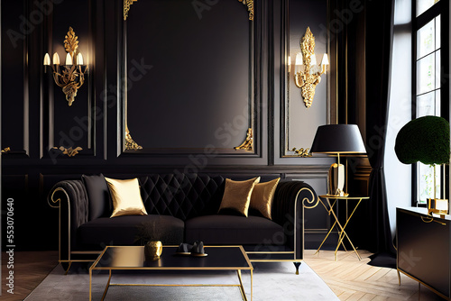 luxury black and gold living room interior photo