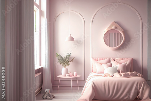 luxury pink pastel bedroom interior