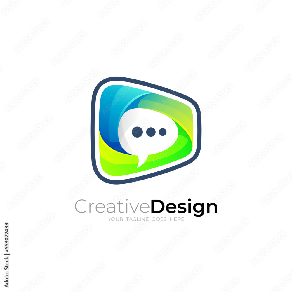 Chat logo design communication, 3d style logos Chat logo design communication, 3d style logos