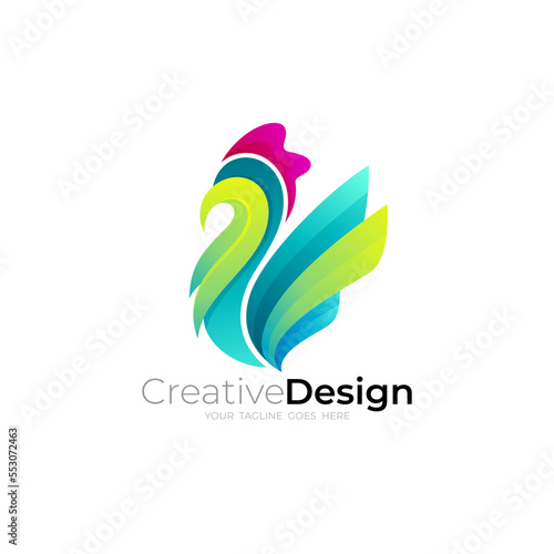 Chicken logo with colorful design, 3d colorful logos, animal