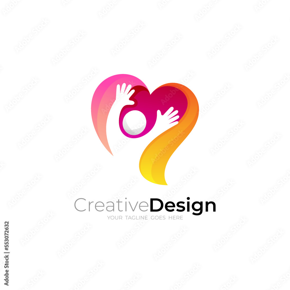 Love logo and people care design combination, 3d colorful Love logo and people care design combination, 3d colorful