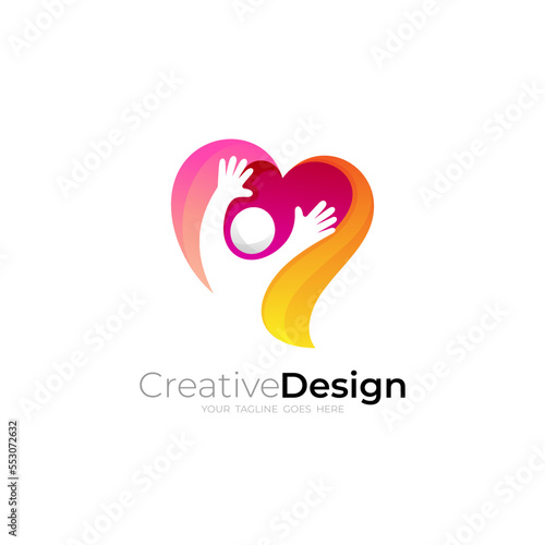 Love logo and people care design combination, 3d colorful