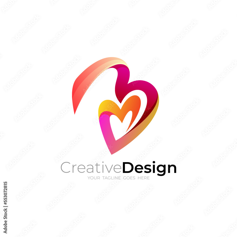 B logo and love design combination, red color B logo and love design combination, red color