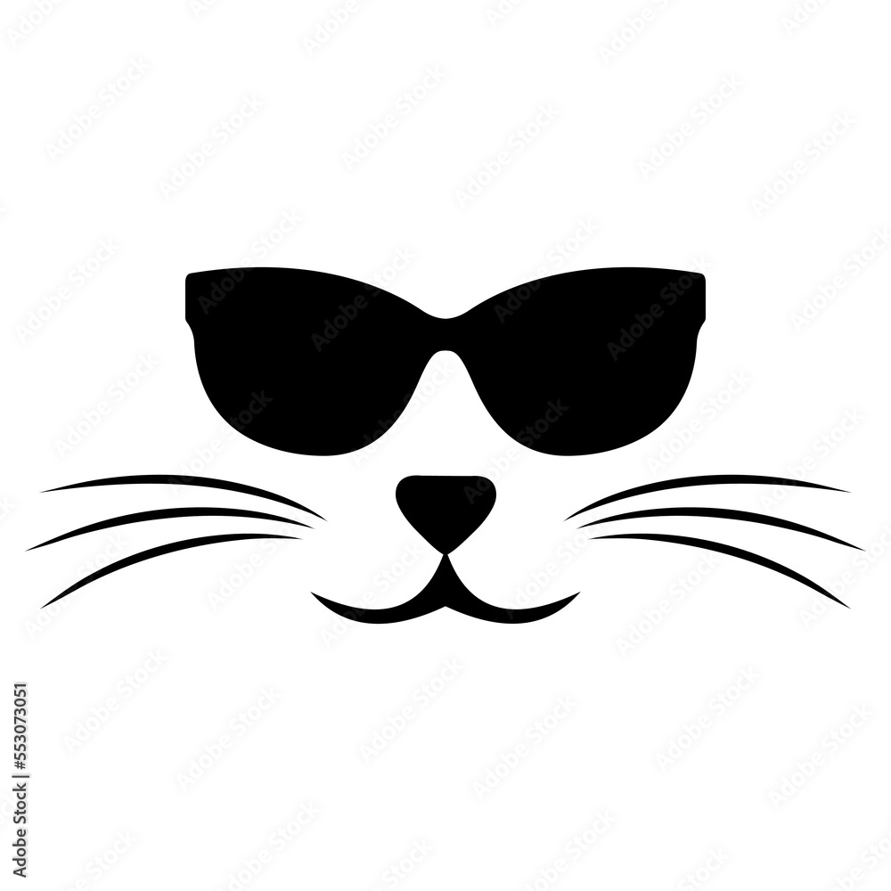 Illustration of a cute black cat with glasses and a mustache on a white background Illustration of a cute black cat with glasses and a mustache on a white background