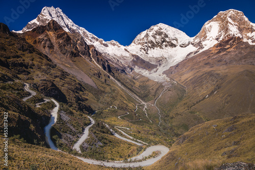 Portachuelo Road, mountain pass in Huascaran, Cordillera Blanca, Ancash, Peru photo