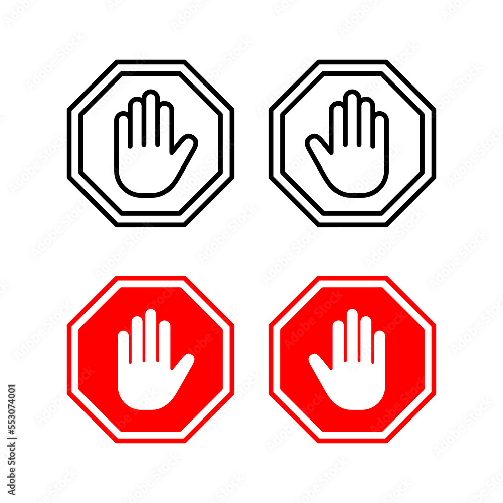 Stop icon vector for web and mobile app. stop road sign. hand stop sign and symbol. Do not enter stop red sign with hand Stop icon vector for web and mobile app. stop road sign. hand stop sign and symbol. Do not enter stop red sign with hand