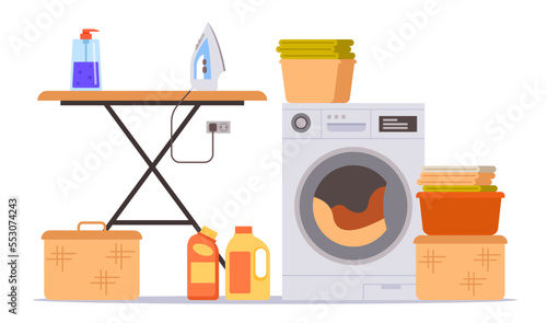 Laundry dry service home room washer cloth dryer design element vector illustration concept