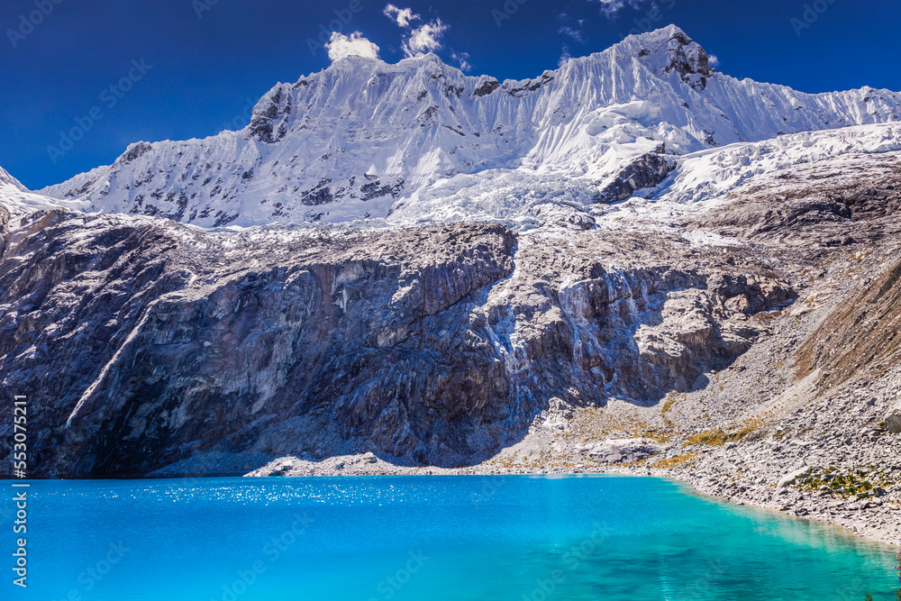 lake 69 n Cordillera Blanca with snowcapped Andes, Ancash, Peru