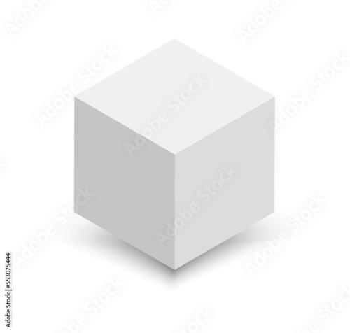 White cube. 3D abstract box with shadow. Geometric paper square empty package. Gift box or shoebox