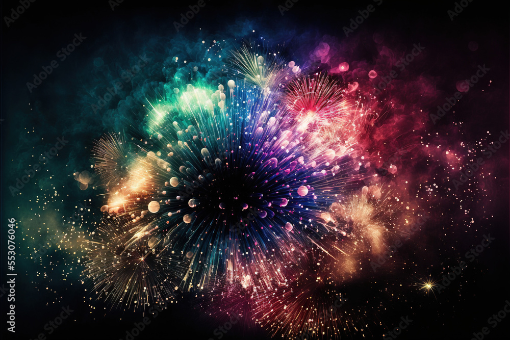 Fototapeta premium Fireworks Explosion, Color Background, Space Nebula