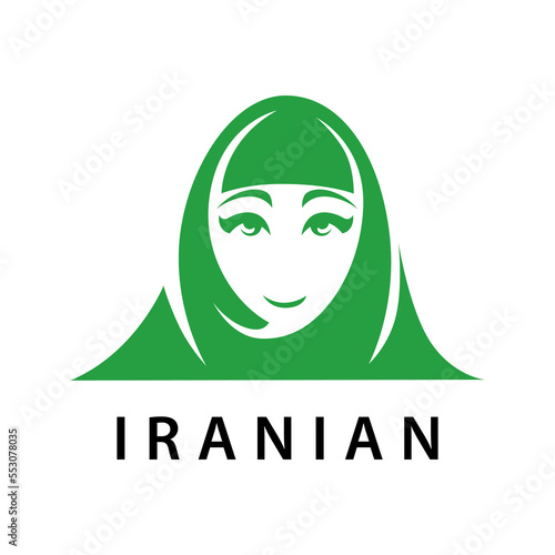 Iranian girl vector character with face mask and Iran flag for protest