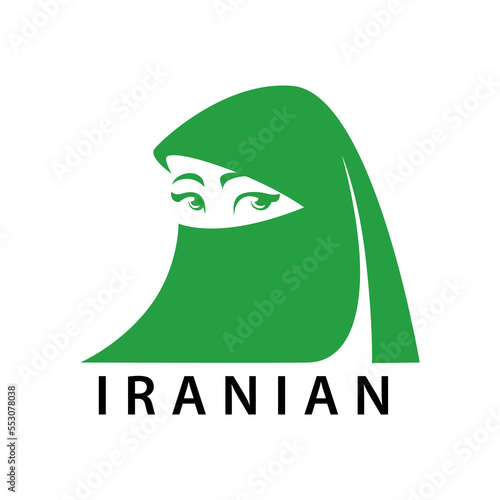Iranian girl vector character with face mask and Iran flag for protest