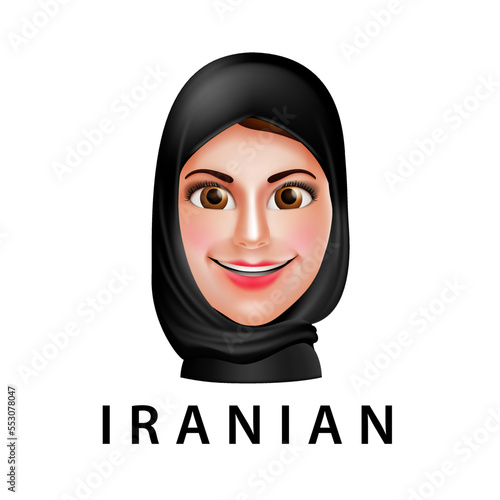 Iranian girl vector character with face mask and Iran flag for protest