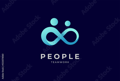 People logo design, human  with infinity icon combination, people  Logo design template, vector illustration photo