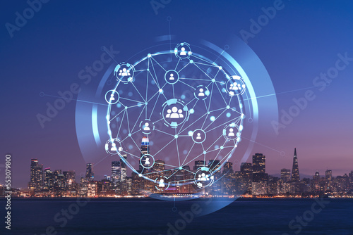 Photography Skyline of San Francisco Panorama at Illuminated night time from Treasure Island, California, United States