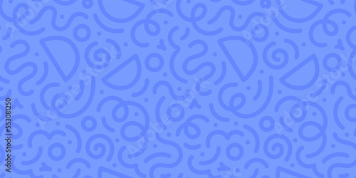 Fun blue line doodle seamless pattern. Creative minimalist style art background for children or trendy design with basic shapes. Simple childish scribble backdrop.