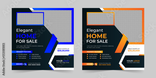 Elegant Real estate house sale and home rent advertising square Social media post and promotion ads discount banner vector template design.