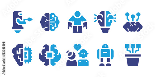 Artificial intelligence icon set. Vector illustration. Containing robot, artificial intelligence, brainstorming, growth