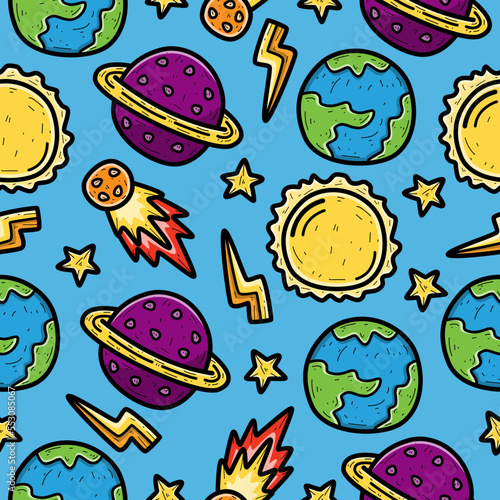 Planet doodle cartoon illustration pattern design