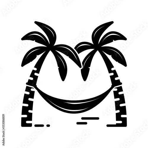 An icon of a hammock hung between two coconut trees