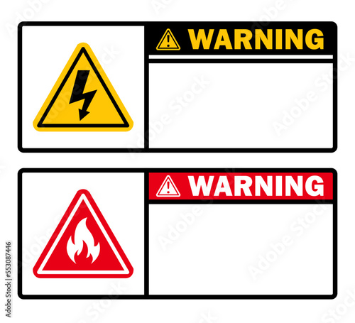 warning danger sign hazard high voltage and flammable isolated text space area