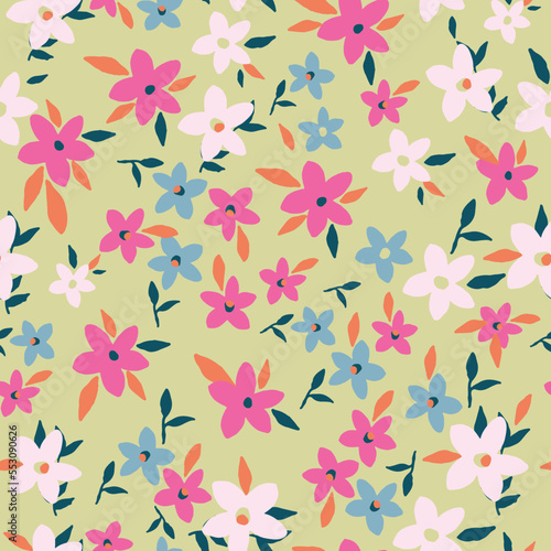 Cute, seamless, print, floral pattern, conversational,  pattern, colorful doodle flowers, hand drawn florals for textile, fabric, clothing, tshirt, wallpaper, packaging, sweatshirt, kids, girls, women