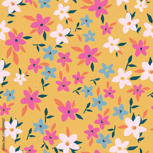 Cute, seamless, print, floral pattern, conversational,  pattern, colorful doodle flowers, hand drawn florals for textile, fabric, clothing, tshirt, wallpaper, packaging, sweatshirt, kids, girls, women
