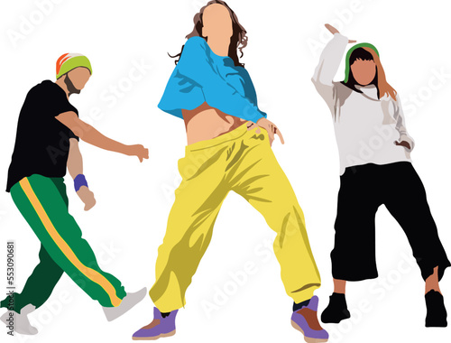 Lifestyle street dancers and hip hop male and female with colorful of clothes and various styles isolated on transparent background