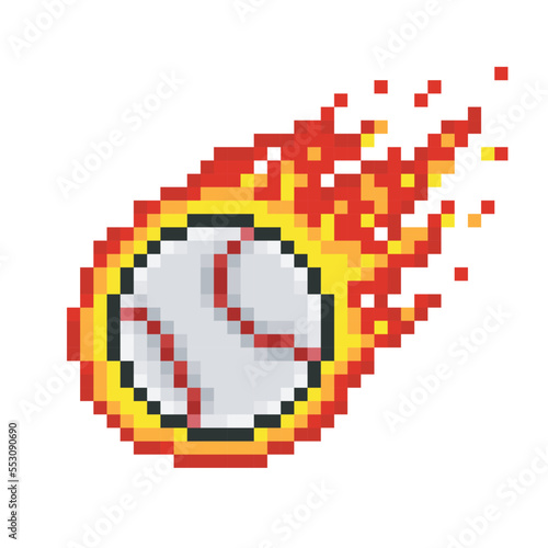 Baseball ball on fire, sport pixel art