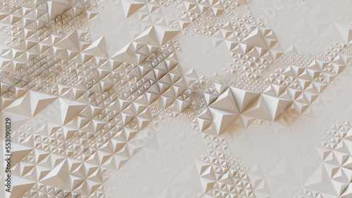 Light Modern Surface with Triangular Pyramids. White, Abstract 3d Wallpaper.
