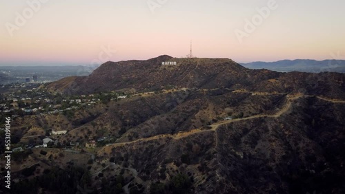 Runyon Canyon over Los Angeles city and under the Hollywood sign in California.