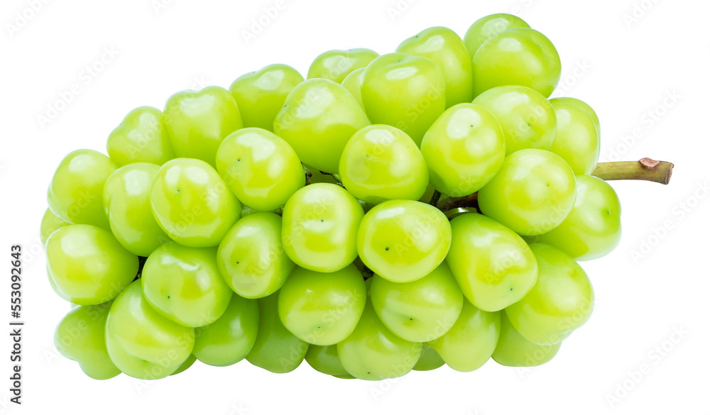 Sweet grape with leaves on white, Shine Muscat Grape on white PNG file.