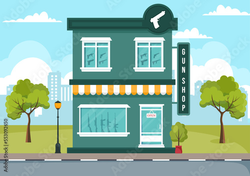Gun Shop or Hunting with Rifle, Bullet, Weapon and Hunt Equipment in Flat Style Cartoon Hand Drawn Templates Illustration