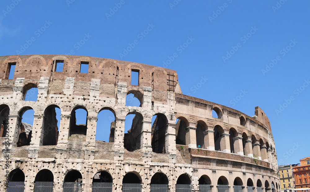 The magnificent Colosseum at Rome on a bright sunny day.